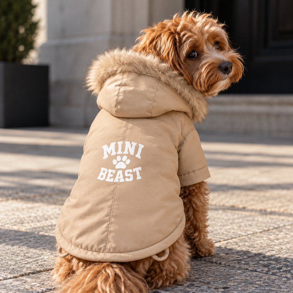 Parka Imbottito per Cani con Cappuccio in Ecopelliccia - Modello Khaki